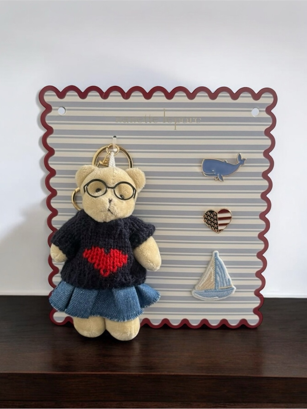 Nanette Lepore Teddy Bear Bag Charm & 3 Enamel Pin Set